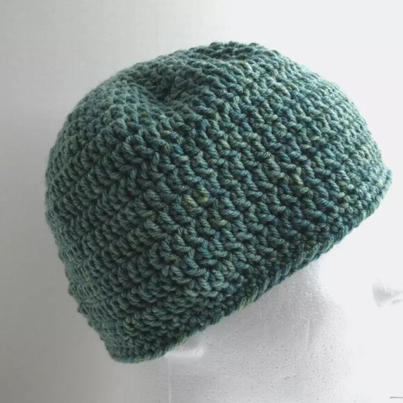 Skull Cap Army Green Beanie Hat Handmade Crochet Hand Knit Soft Warm Size OS - Picture 2 of 7